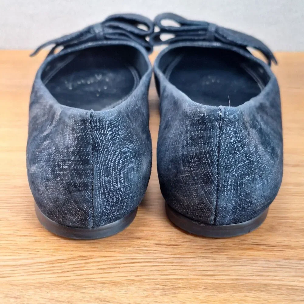 Tory Burch Rosalind Women's 9 Ballet Flats Navy Blue Printed Suede Bow Slip On
